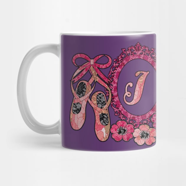 Pink floral ballerina Monogram art J by artbyomega